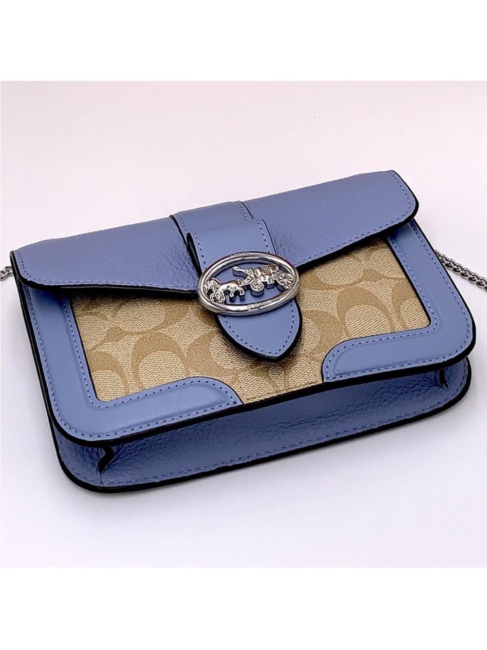 COACH Georgie Crossbody In Signature Canvas LIGHT KHAKI/MARBLE BLUE - Picture 15 of 15
